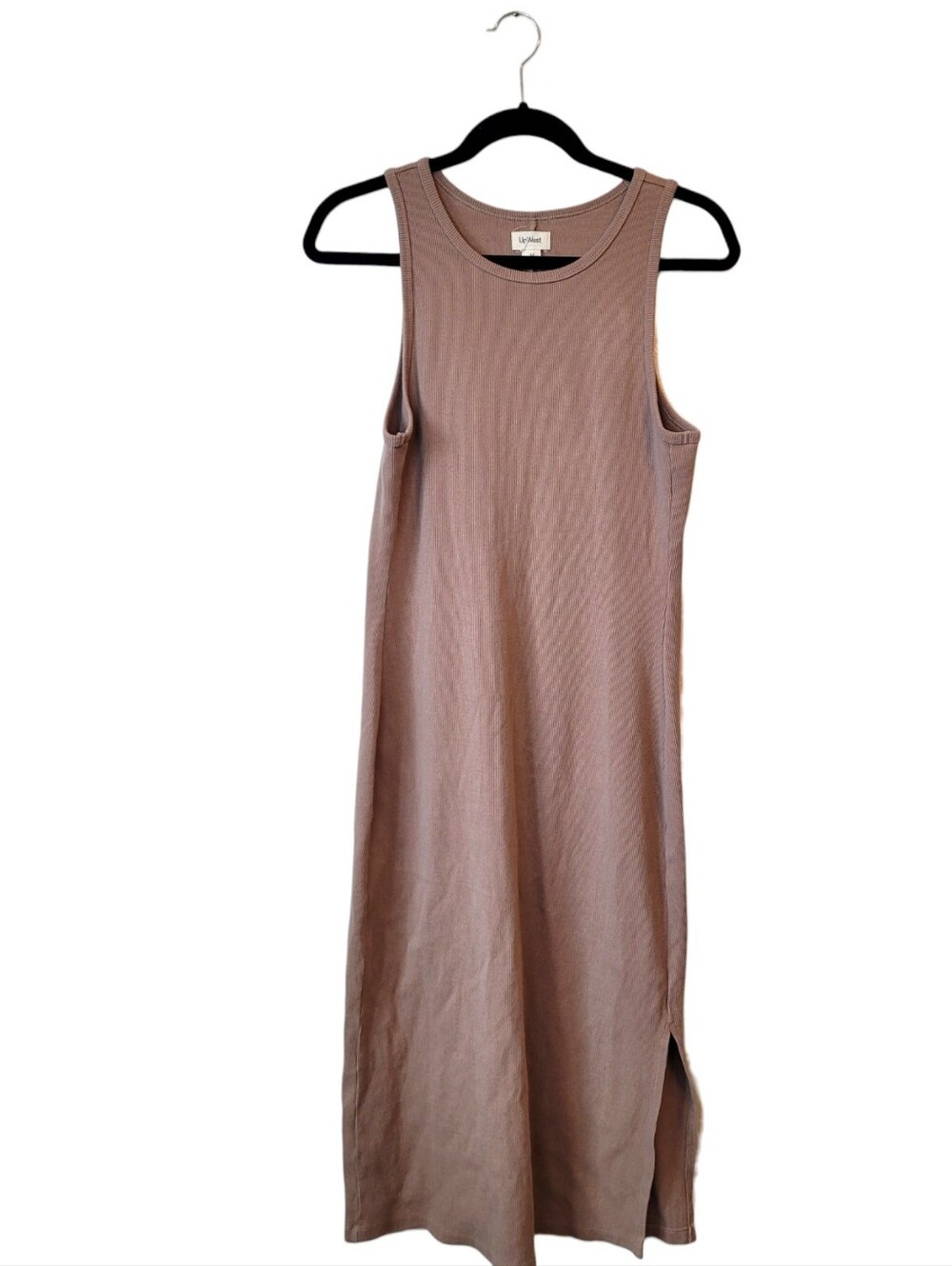 UpWest Tan Ribbed Cotton Tank Maxi Dress with Side Slit Size M